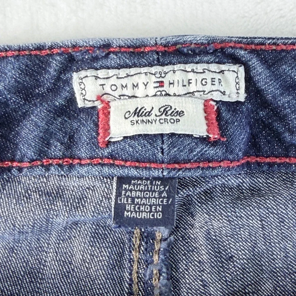 Tommy Hilfiger Jeans Mid Rise Skinny Crop Dark Wash Blue Denim Size 18